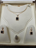 Elegant Gold Plated Cubic Zirconia Rectangle Stone Pendant Necklace & Earring Jewelry Set for Women