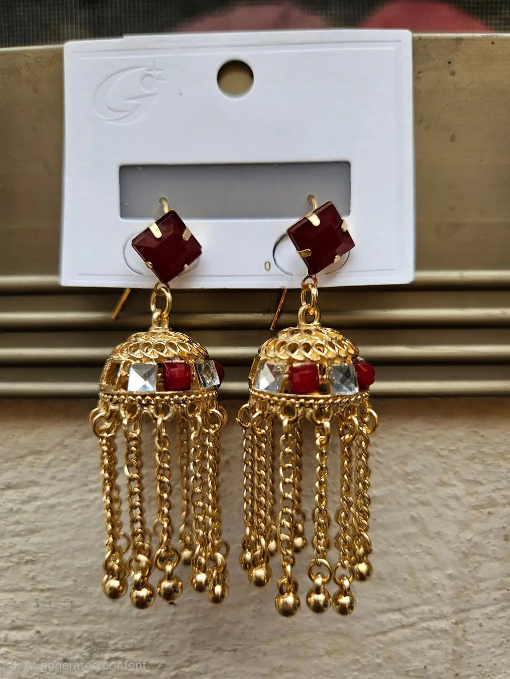 Kashmiri Traditional Gold-Plated Tassel Jhumkas with Premium Stone Accents – Ethnic Bridal & Party Wear Earrings