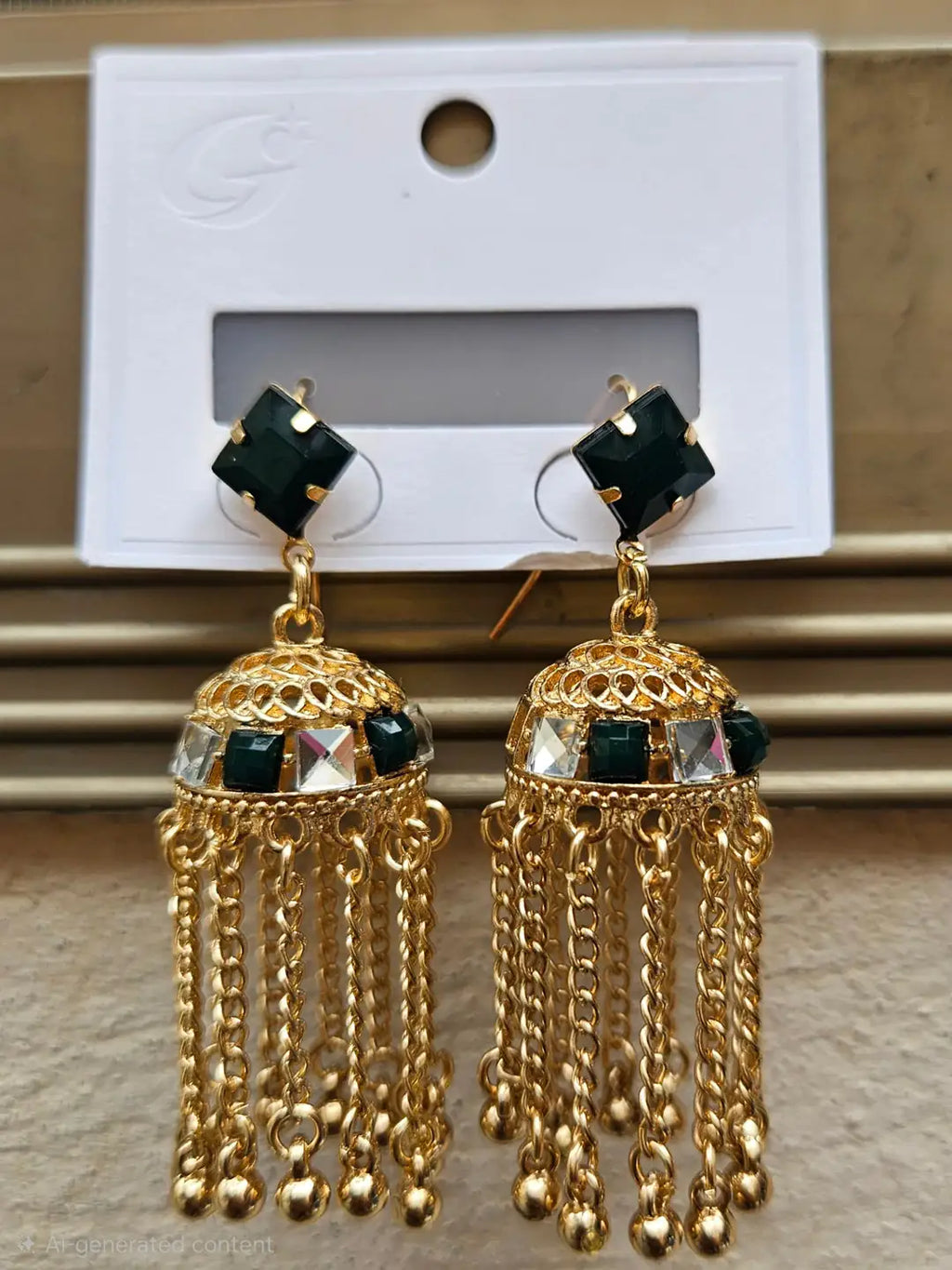 Kashmiri Traditional Gold-Plated Tassel Jhumkas with Premium Stone Accents – Ethnic Bridal & Party Wear Earrings