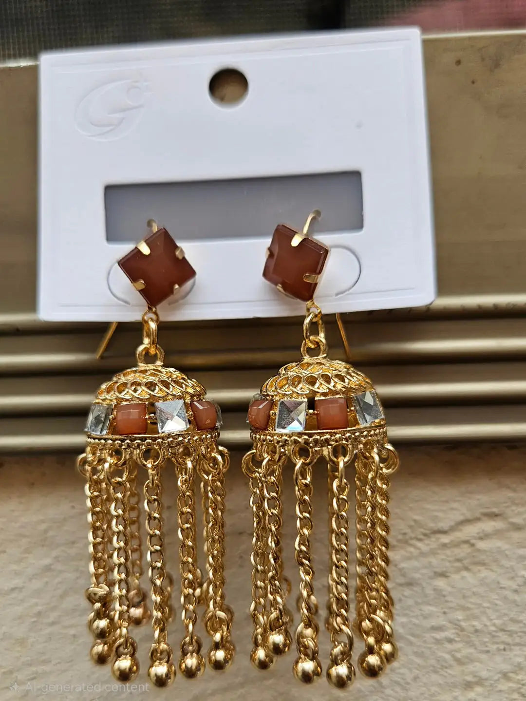 Kashmiri Traditional Gold-Plated Tassel Jhumkas with Premium Stone Accents – Ethnic Bridal & Party Wear Earrings