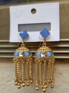 Kashmiri Traditional Gold-Plated Tassel Jhumkas with Premium Stone Accents – Ethnic Bridal & Party Wear Earrings