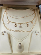 Trendy 3-Layer Gold Plated Butterfly Charm Necklace Set with 3 Pairs of Matching Stud Earrings