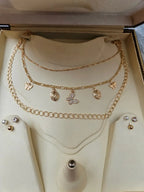 3 Layer Necklace, Simple Ring & Stud Earrings Combo for Women