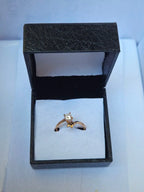 Elegant Golden Adjustable Open-End Ring – Unique Dual-Sided Crystal & Textured Pattern Ring