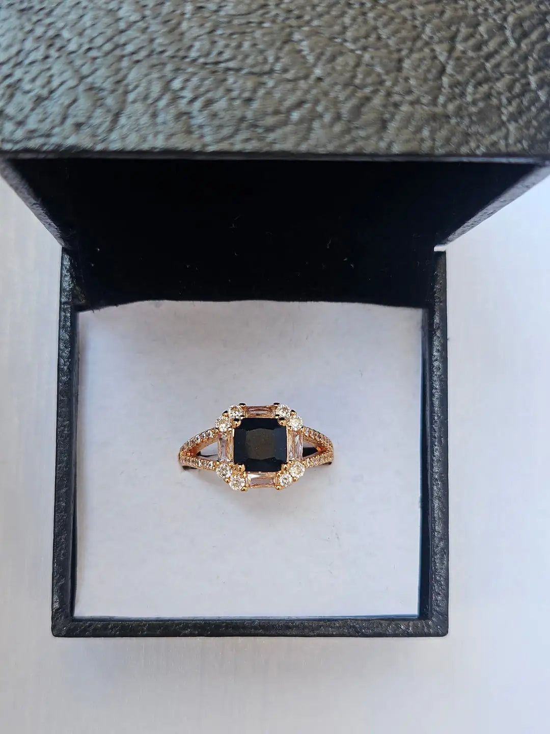 Royal Emerald-Cut Adjustable Halo Ring – Premium Gold-Plated Statement Ring for Women & Girls