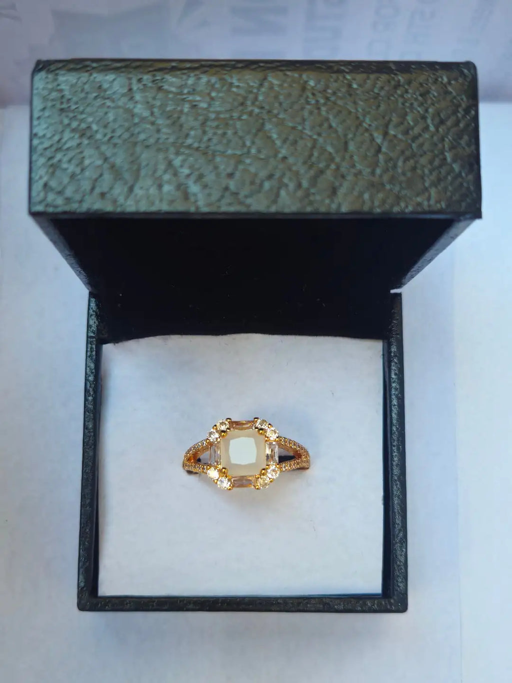 Royal Emerald-Cut Adjustable Halo Ring – Premium Gold-Plated Statement Ring for Women & Girls