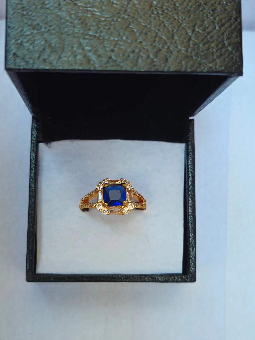 Royal Emerald-Cut Adjustable Halo Ring – Premium Gold-Plated Statement Ring for Women & Girls