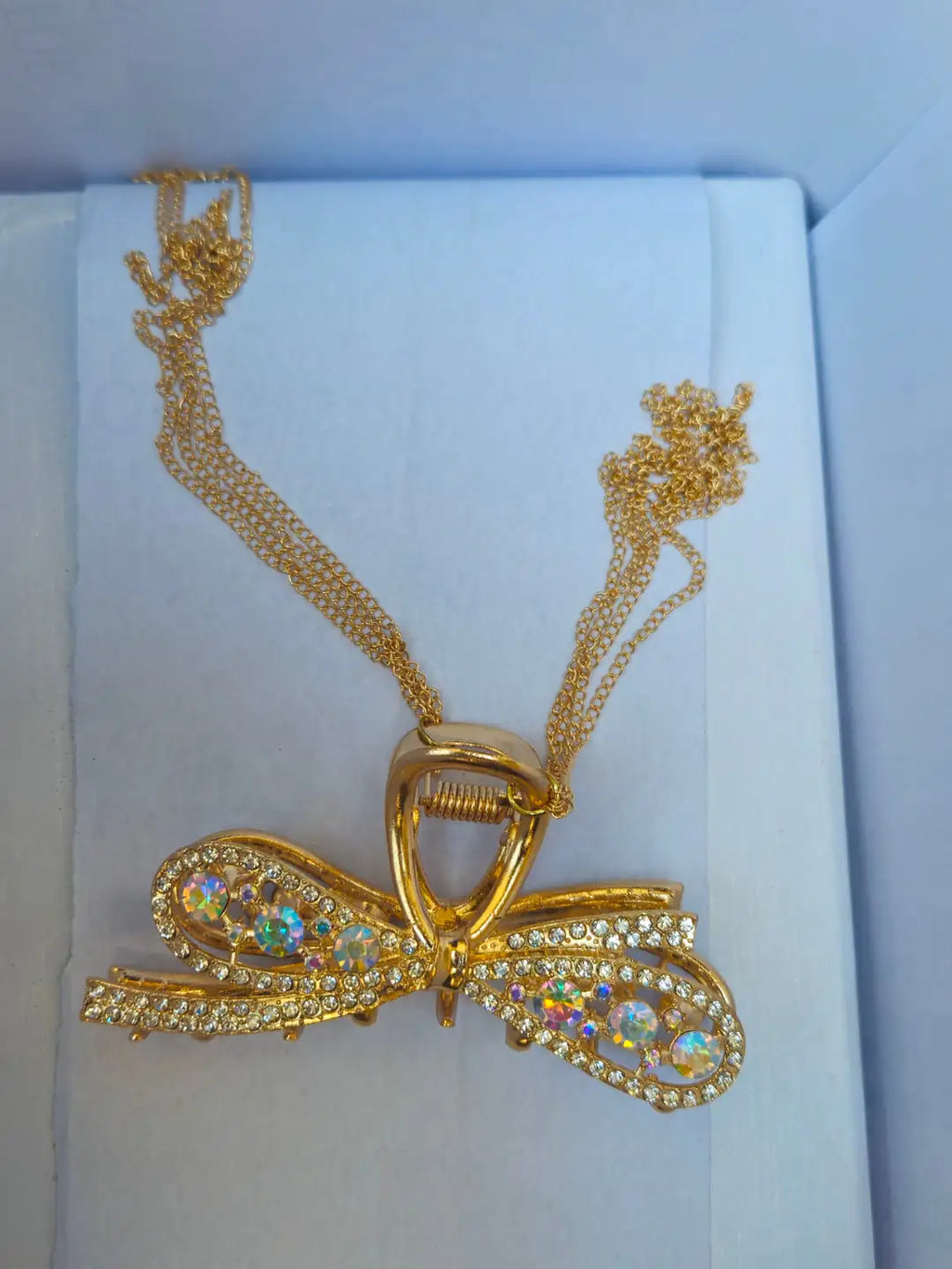 Luxury Metal Bow Hair Claw Clip with Sparkling Crystals & Hanging Tassel Chains – Premium Elegant Hair Accessory for Women