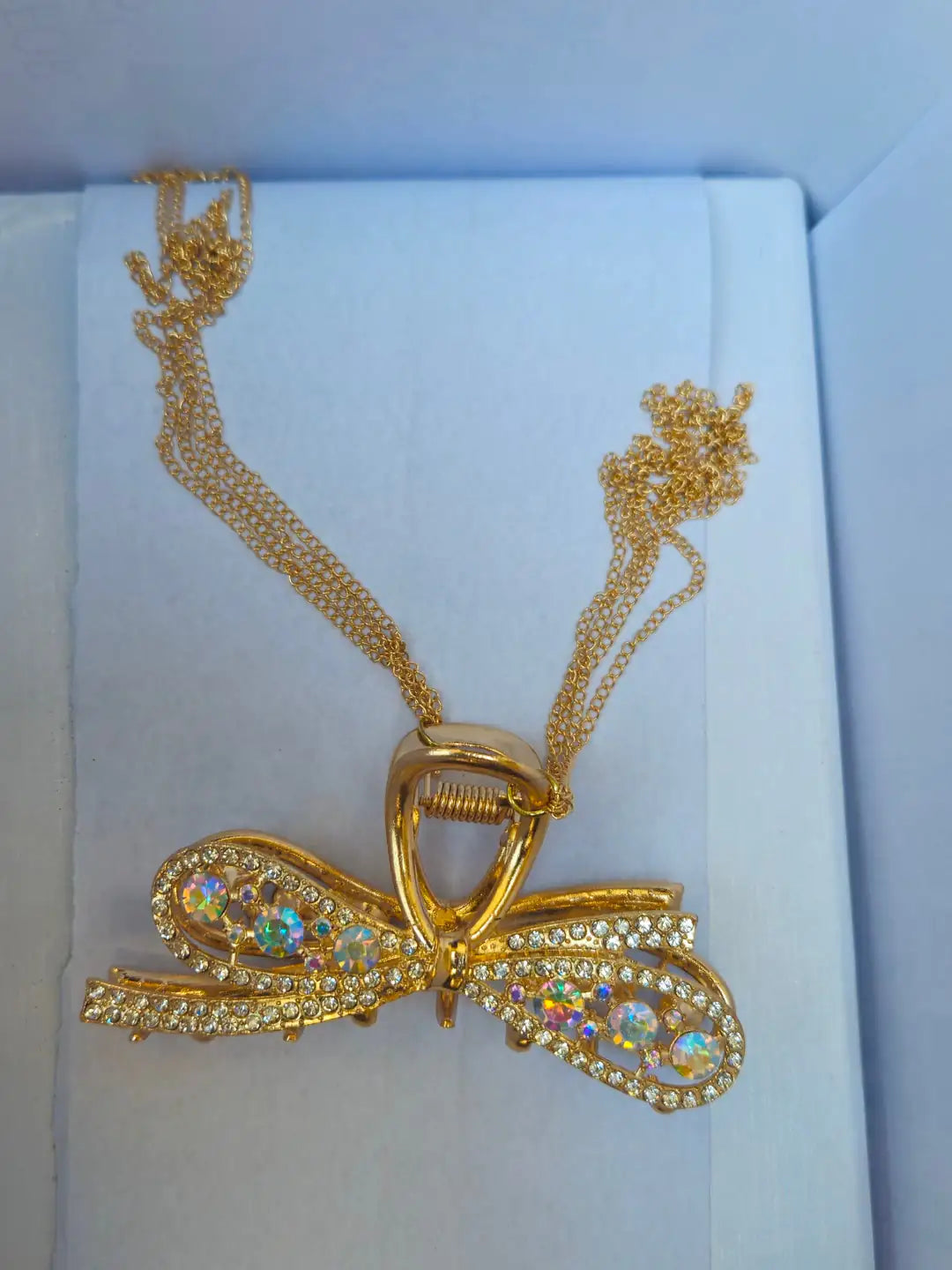 Luxury Metal Bow Hair Claw Clip with Sparkling Crystals & Hanging Tassel Chains – Premium Elegant Hair Accessory for Women