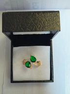 Luxury Dual-Stone Golden Adjustable Ring – Elegant Open-End Crystal Statement Ring
