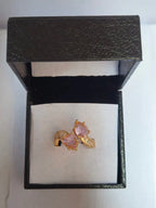 Luxury Dual-Stone Golden Adjustable Ring – Elegant Open-End Crystal Statement Ring
