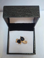 Luxury Dual-Stone Golden Adjustable Ring – Elegant Open-End Crystal Statement Ring