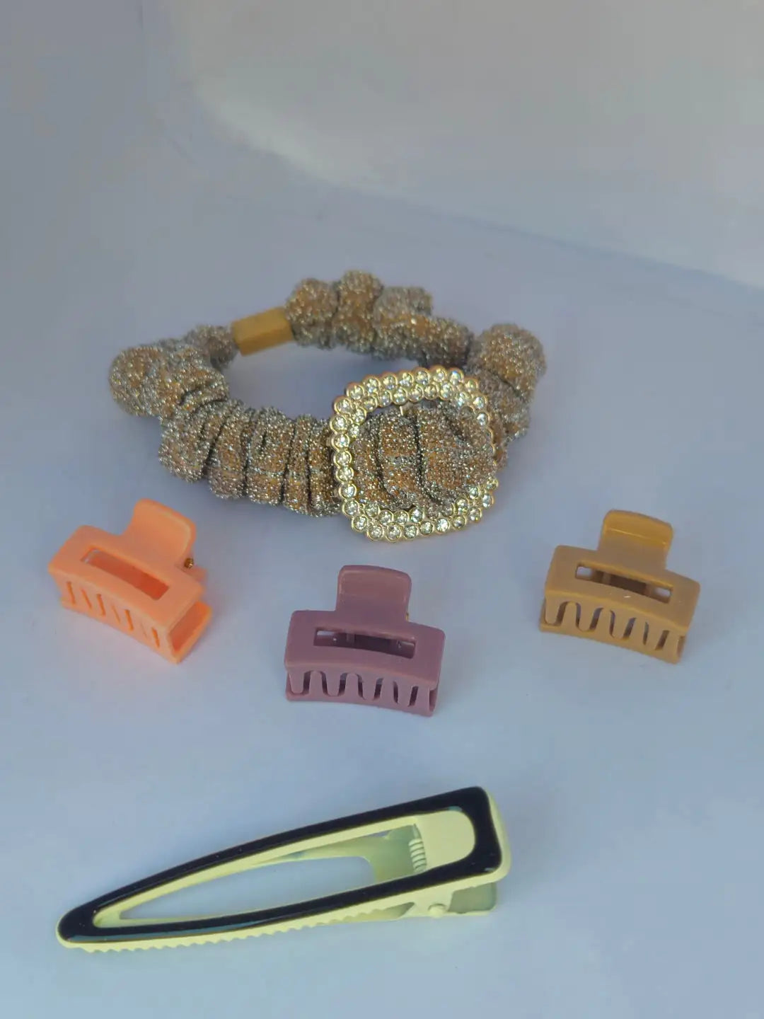 5-Piece Premium Hair Accessory Gift Set – Satin Scrunchie, Pearl Snap Clip & Mini Claw Catchers