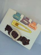 5-Piece Premium Hair Accessory Gift Set – Satin Scrunchie, Pearl Snap Clip & Mini Claw Catchers