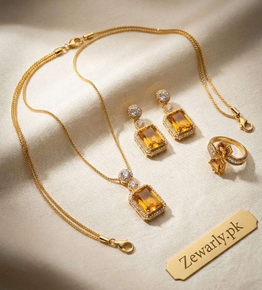 Elegant Necklace Set with Dual Stone Ring Combo for Women