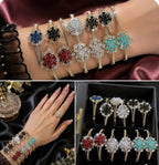 Gold Tone Flower Crystal Bracelet | 7 Colors | Zewarly.pk