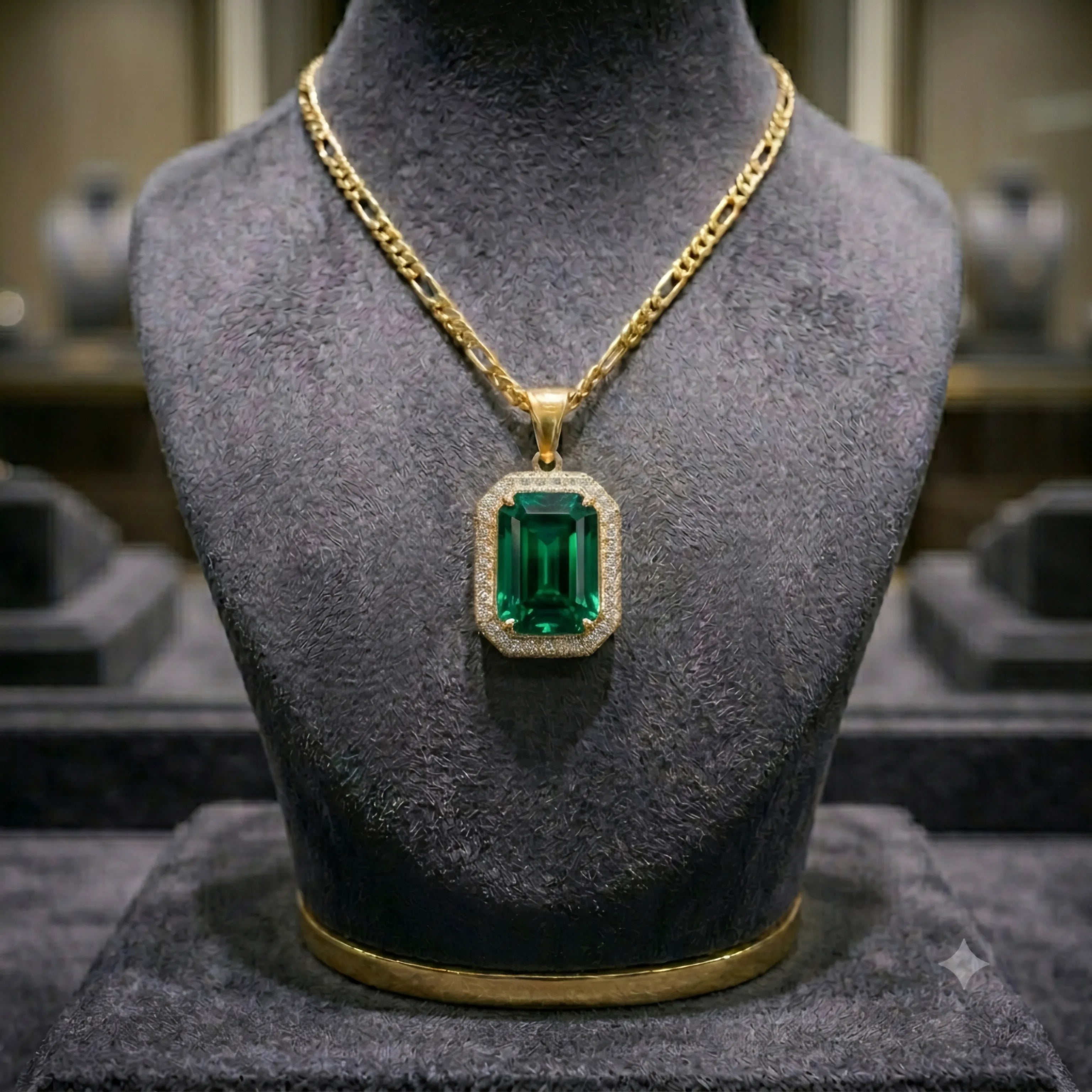 Gold Tone Emerald Cut Crystal Pendant Necklace | 6 Colors | Zewarly.pk