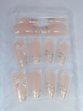 Luxury Designer Press-On Nails Set – Long Coffin Shape with 3D Iridescent Ribbon Bows, Glitter Accents & Trendy Art Designs