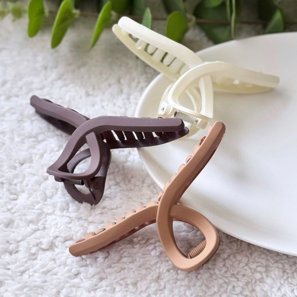 Pack of 3 Premium Matte Hair Claw Clips – High-Quality Imported Large Nonslip Hair Clamps for Women & Girls