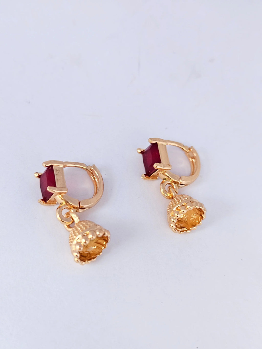 Elegant Gold-Plated Huggie Hoop Jhumka Earrings with Sparkling Crystal Studs – Traditional Ethnic Fusion Jewelry