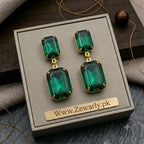 Square Crystal Drop Earrings | 7 Colors | Antique Gold Statement Jewelry – Zewarly.pk