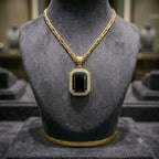Gold Tone Emerald Cut Crystal Pendant Necklace | 6 Colors | Zewarly.pk