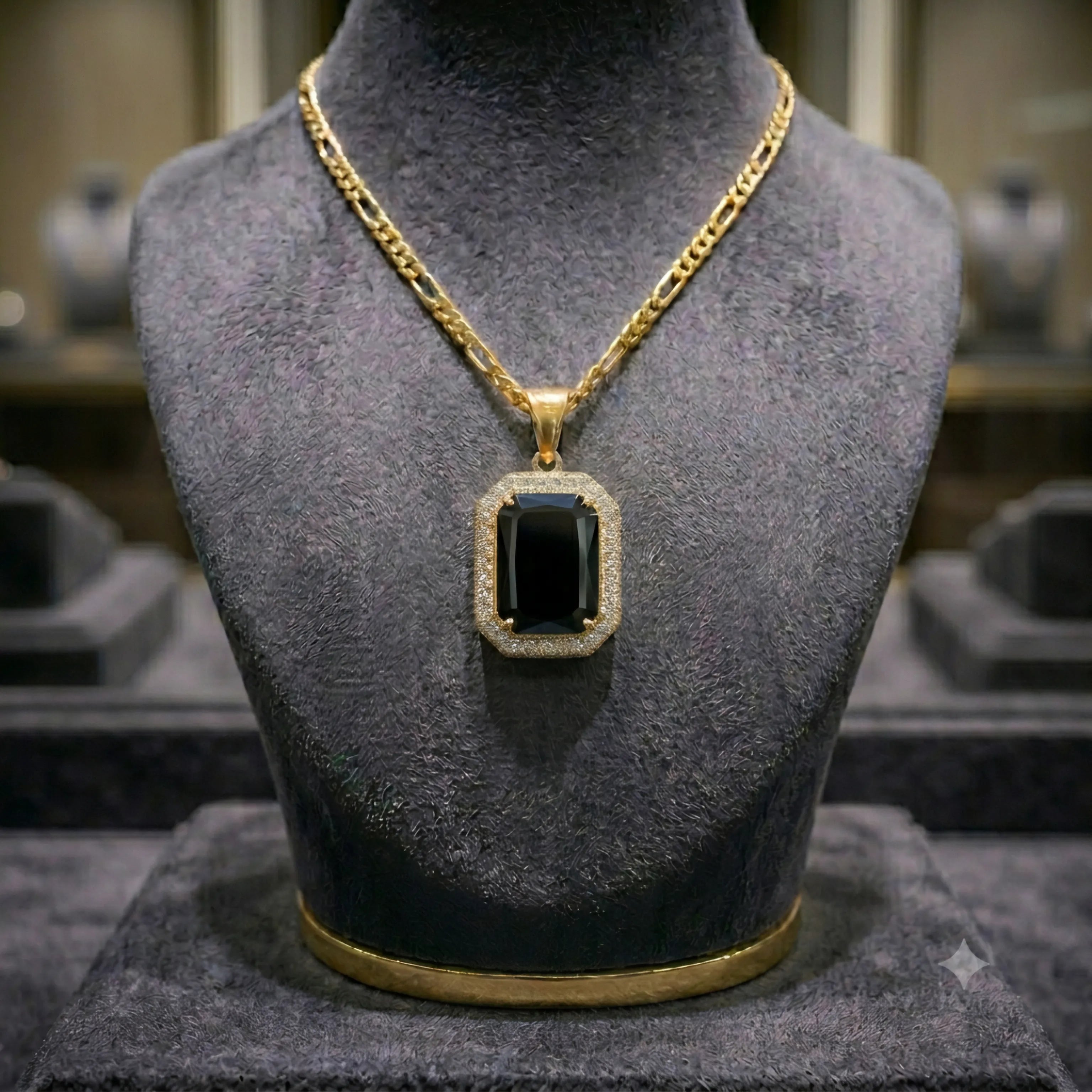 Gold Tone Emerald Cut Crystal Pendant Necklace | 6 Colors | Zewarly.pk