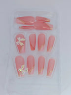 Luxury Designer Press-On Nails Set – Long Coffin Shape with 3D Iridescent Ribbon Bows, Glitter Accents & Trendy Art Designs