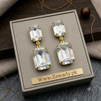 Square Crystal Drop Earrings | 7 Colors | Antique Gold Statement Jewelry – Zewarly.pk