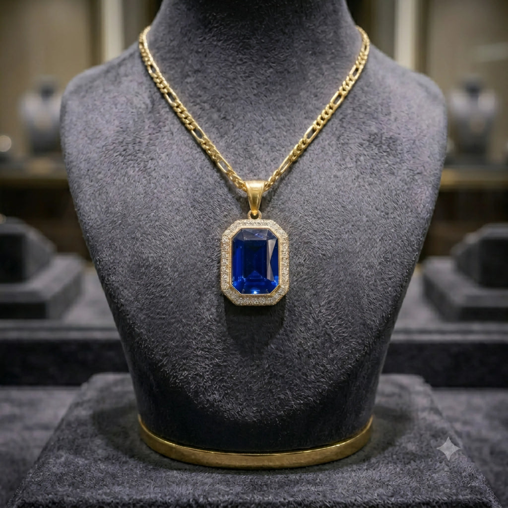 Gold Tone Emerald Cut Crystal Pendant Necklace | 6 Colors | Zewarly.pk