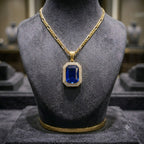 Gold Tone Emerald Cut Crystal Pendant Necklace | 6 Colors | Zewarly.pk