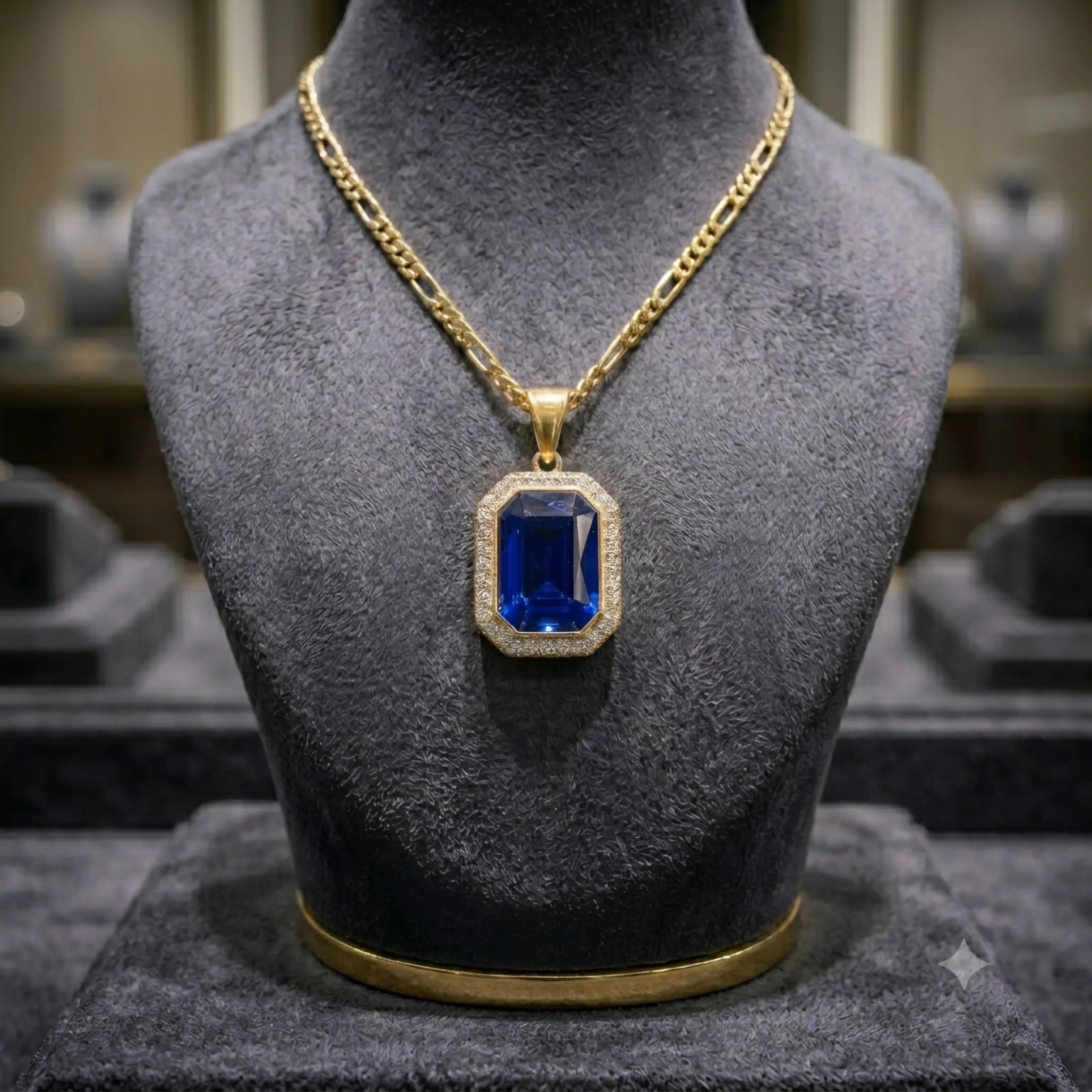 Gold Tone Emerald Cut Crystal Pendant Necklace | 6 Colors | Zewarly.pk