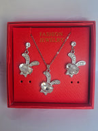 Silver Crystal Jewelry Set | Necklace & Earrings | Premium Gift Box – Zewarly.pk