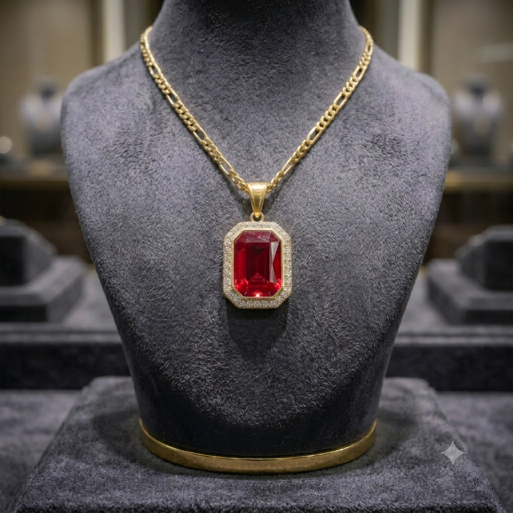 Gold Tone Emerald Cut Crystal Pendant Necklace | 6 Colors | Zewarly.pk