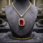 Gold Tone Emerald Cut Crystal Pendant Necklace | 6 Colors | Zewarly.pk