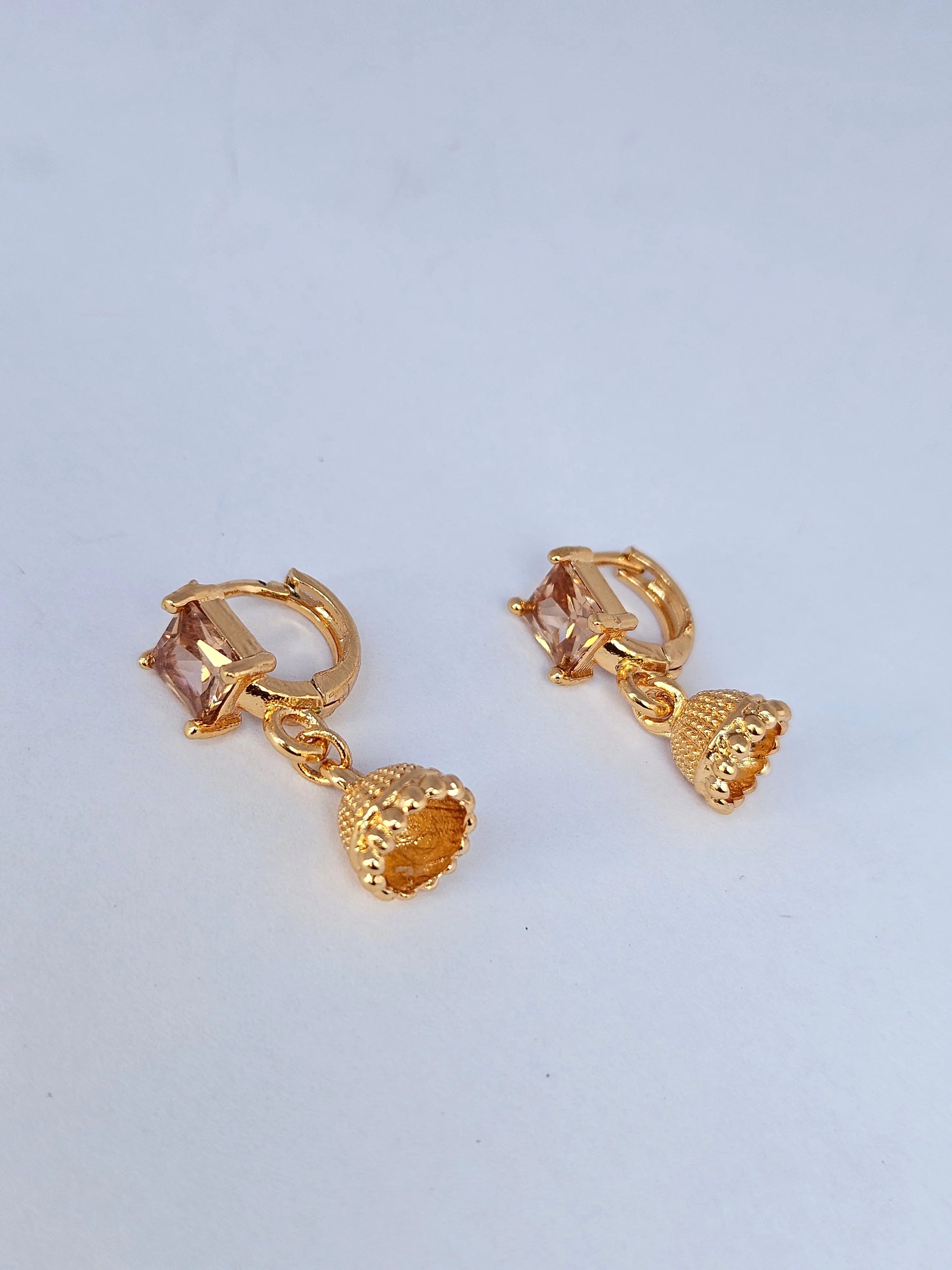 Elegant Gold-Plated Huggie Hoop Jhumka Earrings with Sparkling Crystal Studs – Traditional Ethnic Fusion Jewelry