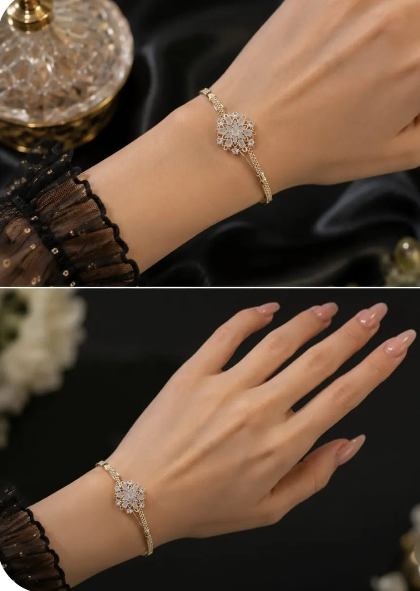 Gold Tone Flower Crystal Bracelet | 7 Colors | Zewarly.pk