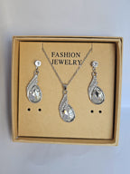 Silver Crystal Jewelry Set | Necklace & Earrings | Premium Gift Box – Zewarly.pk