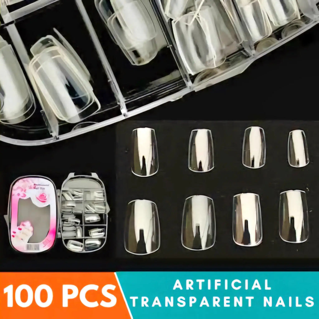 100 Pcs Clear Transparent Artificial Nails – Professional DIY Nail Tips for Extensions & Art