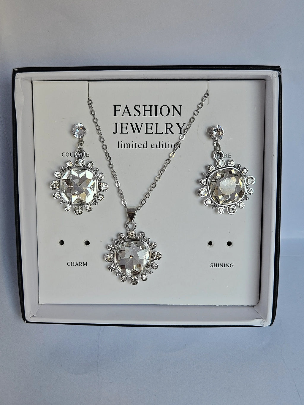 Silver Crystal Jewelry Set | Necklace & Earrings | Premium Gift Box – Zewarly.pk