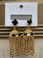 Kashmiri Traditional Gold-Plated Tassel Jhumkas with Premium Stone Accents – Ethnic Bridal & Party Wear Earrings