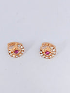 Floral Halo Golden Huggie Hoop Earrings with Sparkling Zircon Accents – Dainty Small Round Stud-Hoops for Women